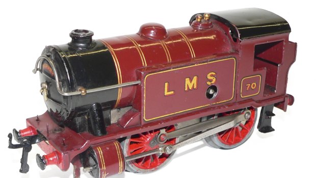 A Hornby O-gauge clockwork Tank Locomotive. Valued at $400-$600. Available at Planes, Trains and Automobiles. 
