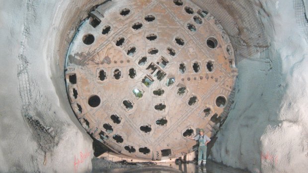 A tunnel boring machine used to excavate a train tunnel in Switzerland.