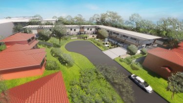 An artist's impression of the boarding house facility (white buildings) which the Sutherland District Trade Union Club wants to build in Lancashire Place, Gymea.