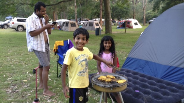 Svaanik Kumar with his children Hansel, 7, and Bhumisha, 6, before he drowned in the Shoalhaven River at Coolendel, West of Nowra.