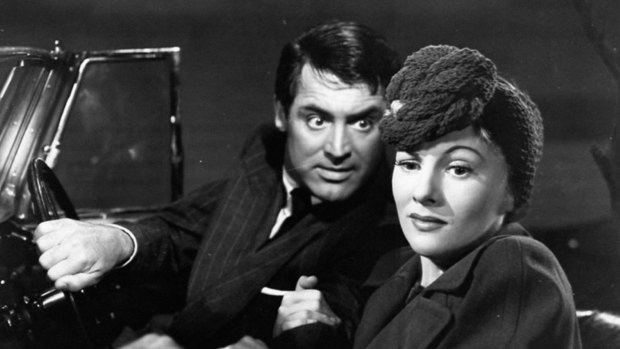 Cary Grant and Joan Fontaine in Alfred Hitchcock's 1941 domestic thriller Suspicion.
