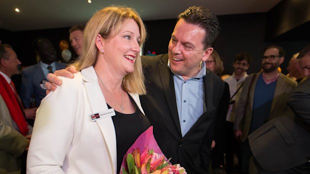 Rebekha Sharkie with Nick Xenophon on Saturday night.