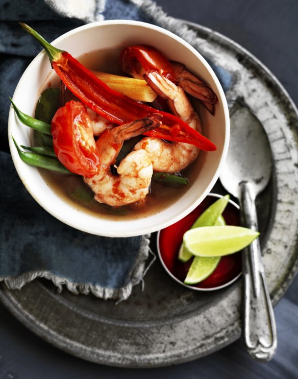 Hot-and-sour prawn soup.