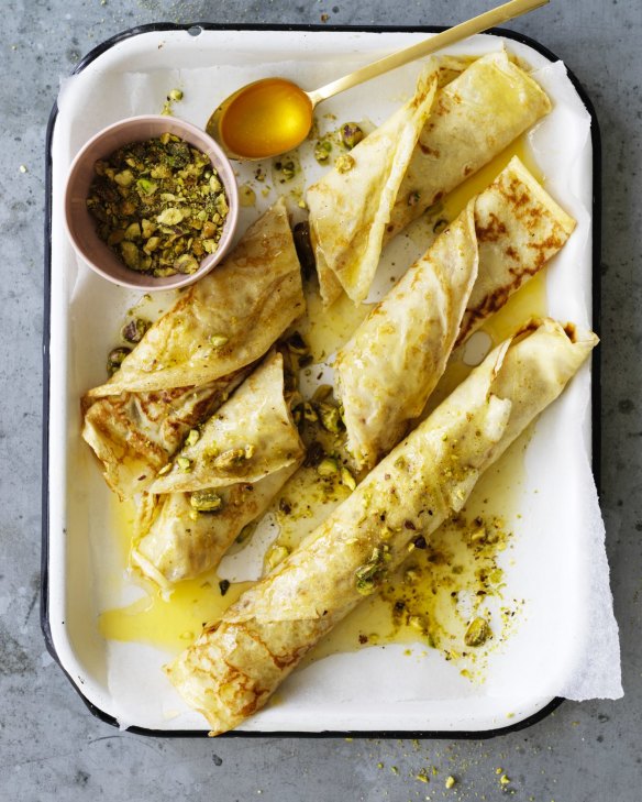 Pistacho and honey crepes.
