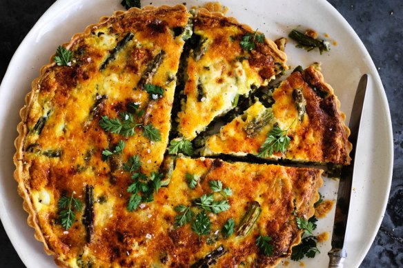 Helen Goh's roasted asparagus and crab quiche recipe.