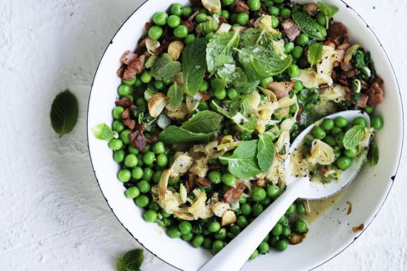 Braised peas and bacon.