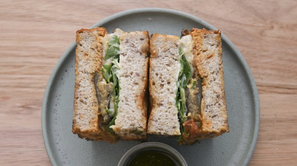 Curried eggplant toastie.