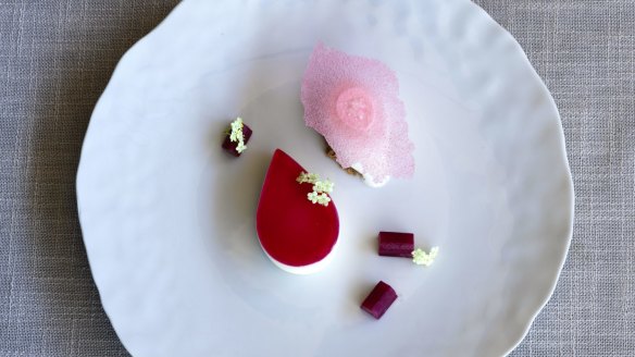 The tuckshop jelly slice done over with goat's cheese and rhubarb jelly.