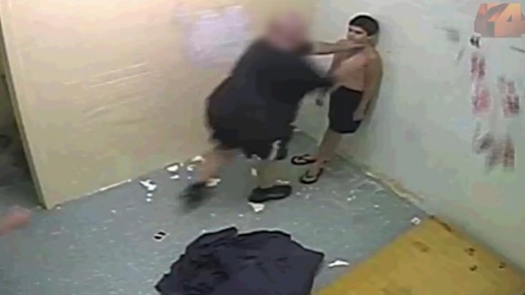 Dylan Voller being manhandled by staff at the Darwin facility.