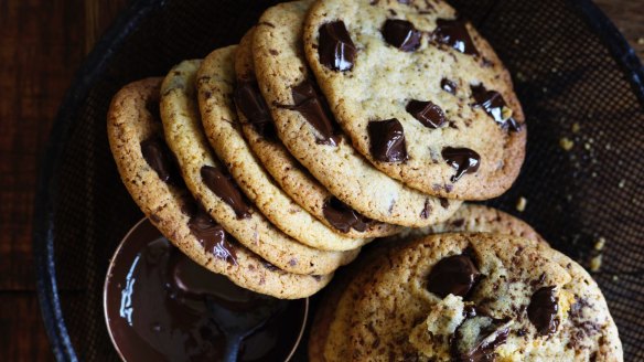 Thin and crispy choc-chip bikkies.