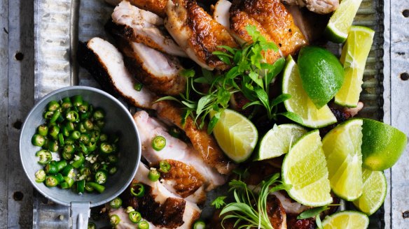 Grilled chicken with salt, pepper and lime dipping sauce.