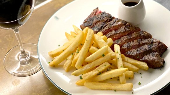 Signature koji-cured flank steak with fries and red wine jus at The Pines Cronulla.
