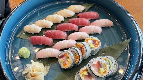 Nigiri and sushi rolls made at Nobu in Sydney.