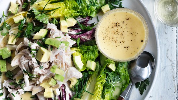 Neil Perry's chicken, avocado and witlof salad with walnut vinaigrette.