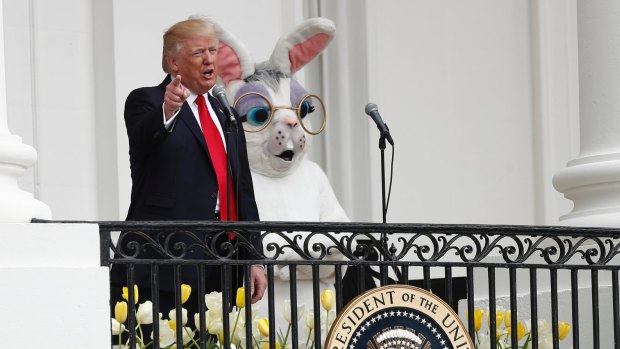Trump greets the crowd at the Easter festivities.