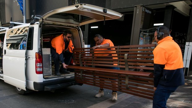 The council also removed bench seating from Martin Place on Saturday.