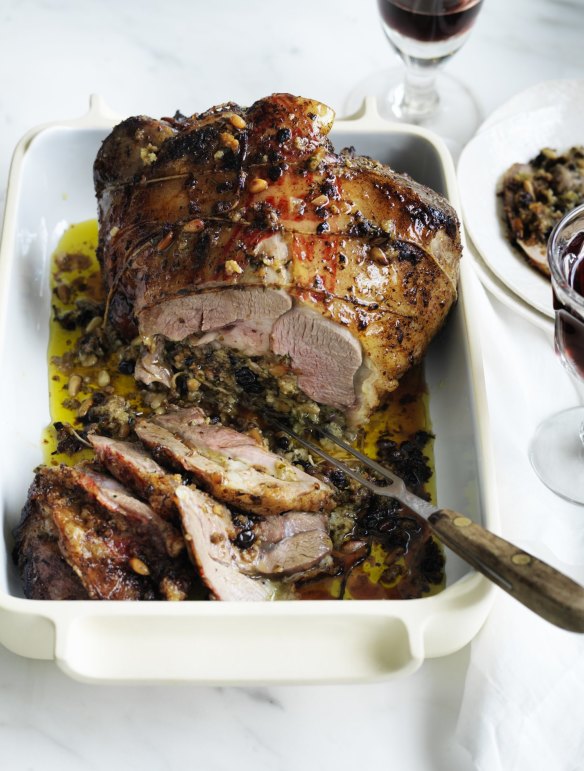 Neil Perry's leg of lamb with herb and pine nut stuffing