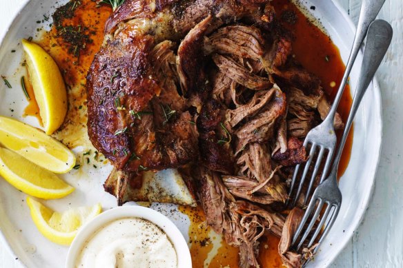 Serve this slow-roasted lamb shoulder with aioli.