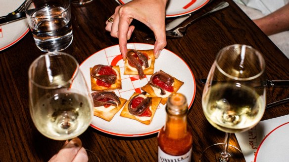 Anchovy crackers at La Salut in Redfern.