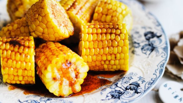 Boiled corn with butter and chipotle.