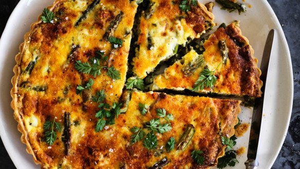 Helen Goh's roasted asparagus and crab quiche recipe.