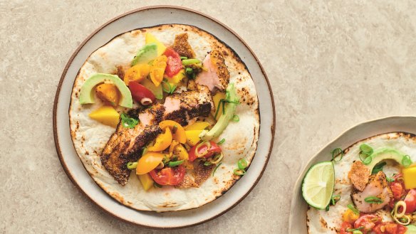 Jamie Oliver's crispy salmon tacos.