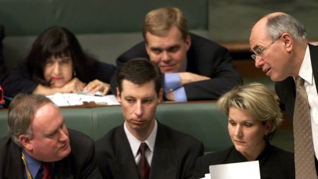 Niki Savva with current speaker Tony Smith and other former advisers to prime minister John Howard in 2001.