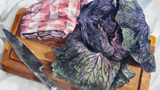 Harriet Mitchell. Cabbage (detail). Paintings by Harriet Mitchell exhibition Strathnairn Arts.