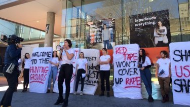 Students from the University of Sydney's  Women's Collective, survivors of campus sexual assault, and their supporters conducting a campus protest last year.