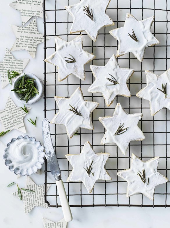 Decorate the cookies with a sprig of rosemary (pictured) or lavender.
