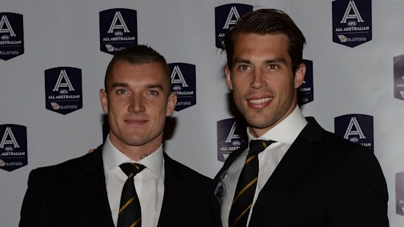 Dustin Martin with Alex Rance at the All Australian dinner on Wednesday.