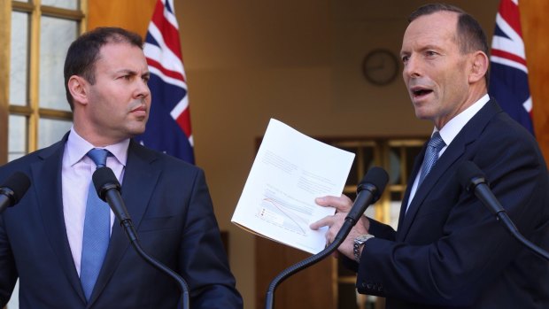 Josh Frydenberg with then prime minister Tony Abbott in 2015. 