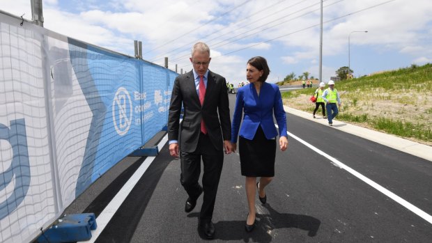 NSW Premier Gladys Berejiklian and federal Urban Infrastructure Minister Paul Fletcher at a section of WestConnex in Homebush.