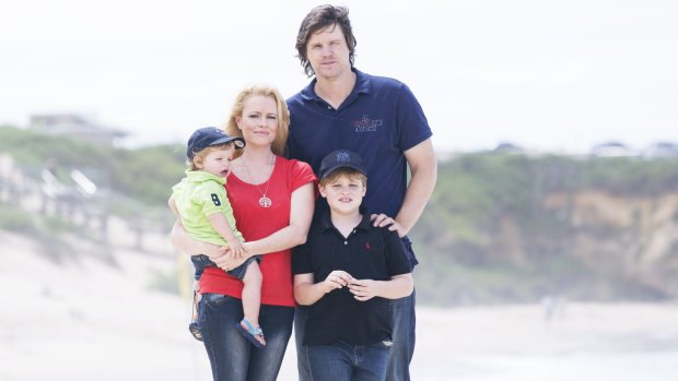 Former Test cricket player Nathan Bracken with his wife Haley and boys Tag (left) and Chase.