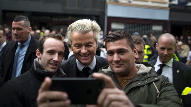 Firebrand anti-Islam legislator Geert Wilders during a campaign stop in Heerlen.