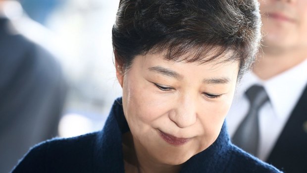 Former President Park Geun-hye before prosecution questioning in Seoul, South Korea. 