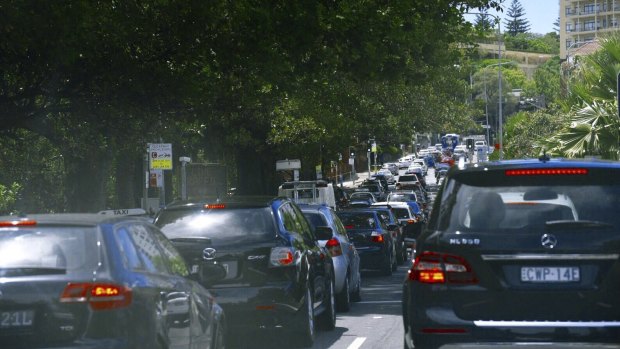 Traffic jam in Rushcutters Bay in Sydney.  

