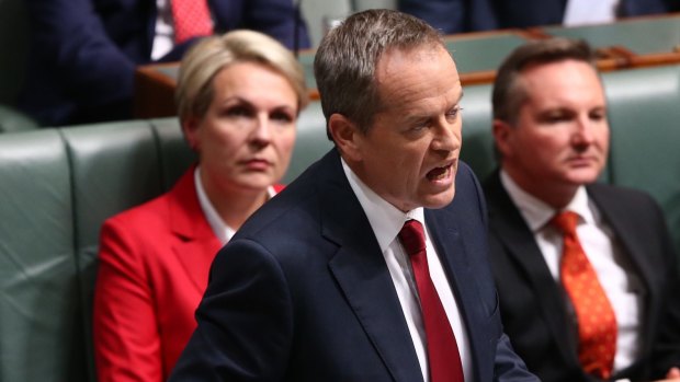 Opposition Leader Bill Shorten delivers the budget reply at Parliament House.