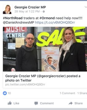 Liberal MP Georgie Crozier Tweeted a picture of herself posing in front of one of the posters.