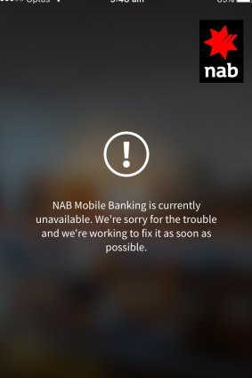 A screenshot from NAB internet banking, which crashed on Thursday morning.