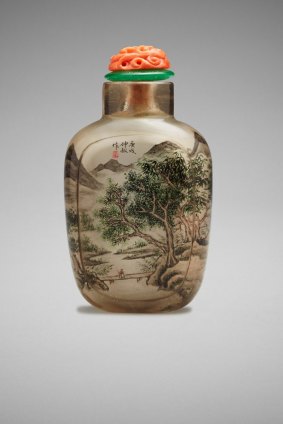 Top lot of the sale, lot 163, a Chinese inside-painted  landscape snuff bottle, dated 1910, sold for $9760 IBP  (estimate $500-$800).