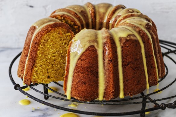 Saffron-infused milk adds a bright splash of colour to this cake and its icing.