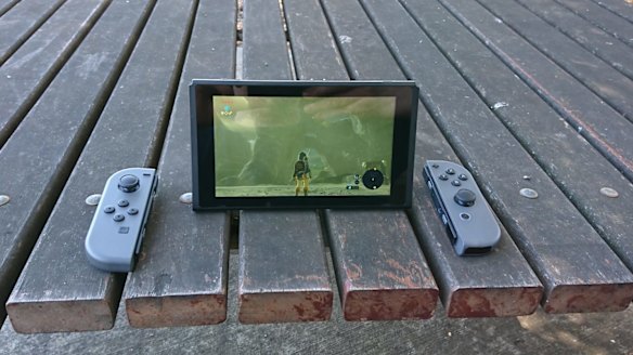 The kickstand on the back of the Switch lets you prop it up on the go.