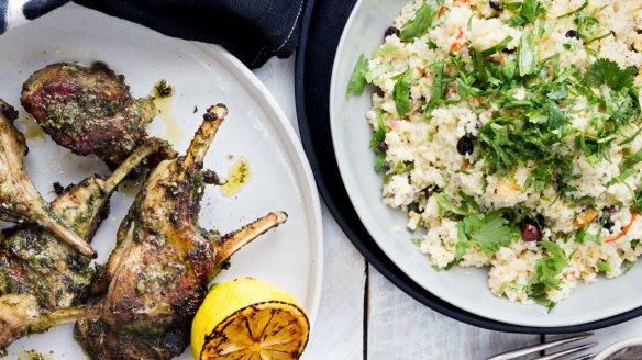 Moroccan-style cous cous served with lamb chops.