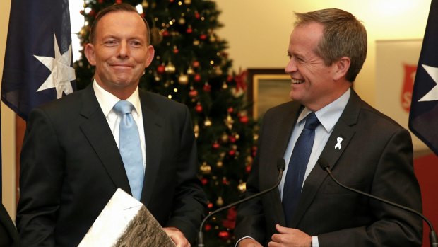 Momentary ceasefire: Prime Minister Tony Abbott and Opposition Leader Bill Shorten last month.