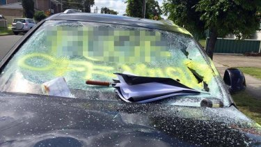 As well as graffiti, the windscreen was smashed in.