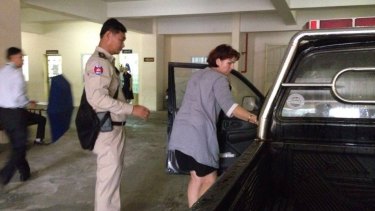 Melbourne nurse and fertility specialist Tammy Davis-Charles arrives at a Phnom Penh court on Tuesday. 