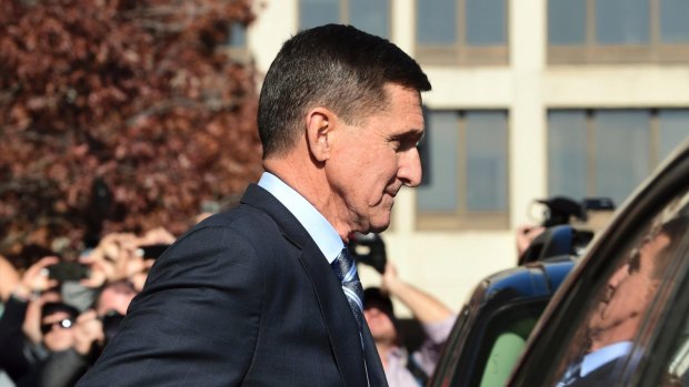 Former Trump national security adviser Michael Flynn leaves federal court in Washington.