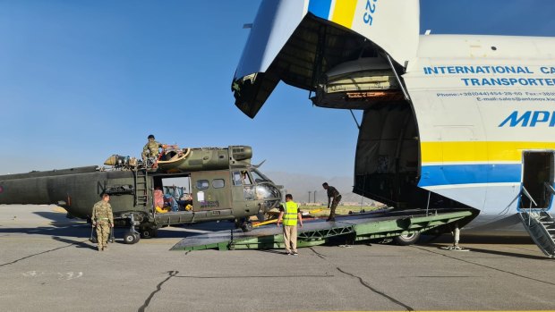 UK military helicopters were returned to Britain from Afghanistan on board the Antonov AN-225 last year.