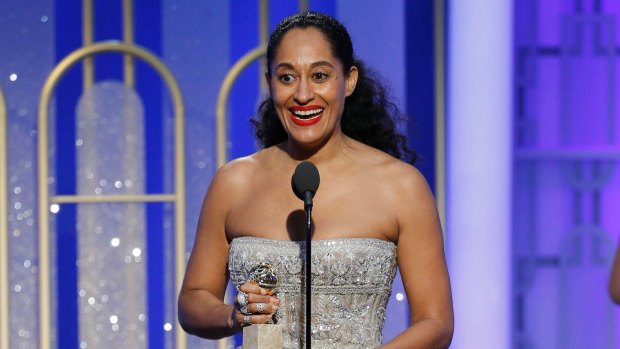 Tracee Ellis Ross with the award for best actress in a TV series musical or comedy for "black-ish" at the 74th Annual Golden Globe Awards.